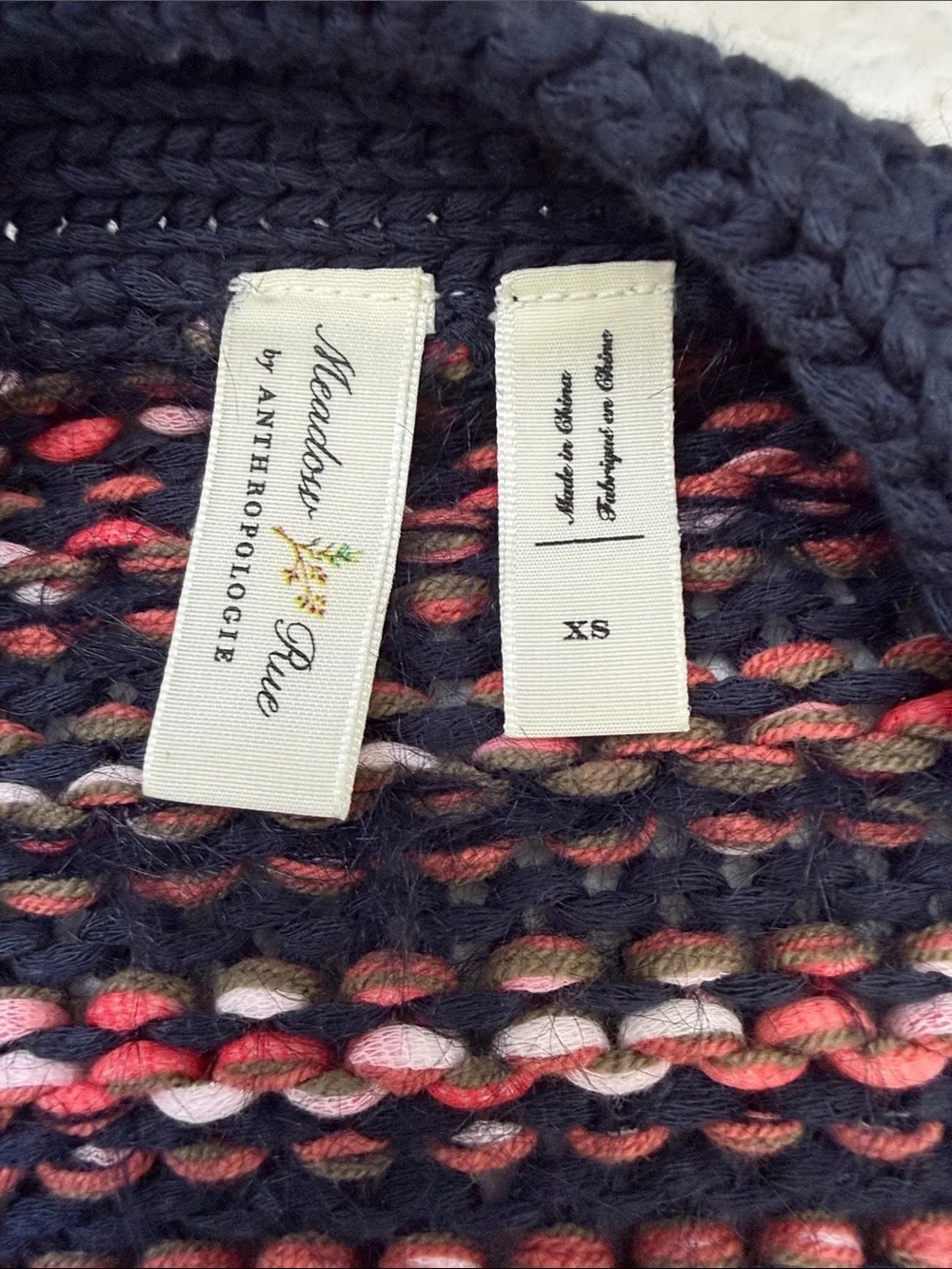 Anthropologie Navy and Pink Striped Open-Front Cardigan